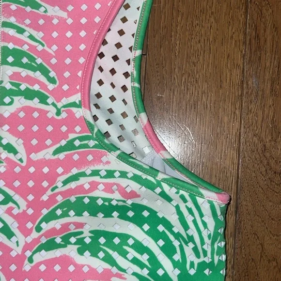 Lilly Pulitzer Perla Pink Laser Cut Scuba Shift Dress Pink and Green - Picture 10 of 13